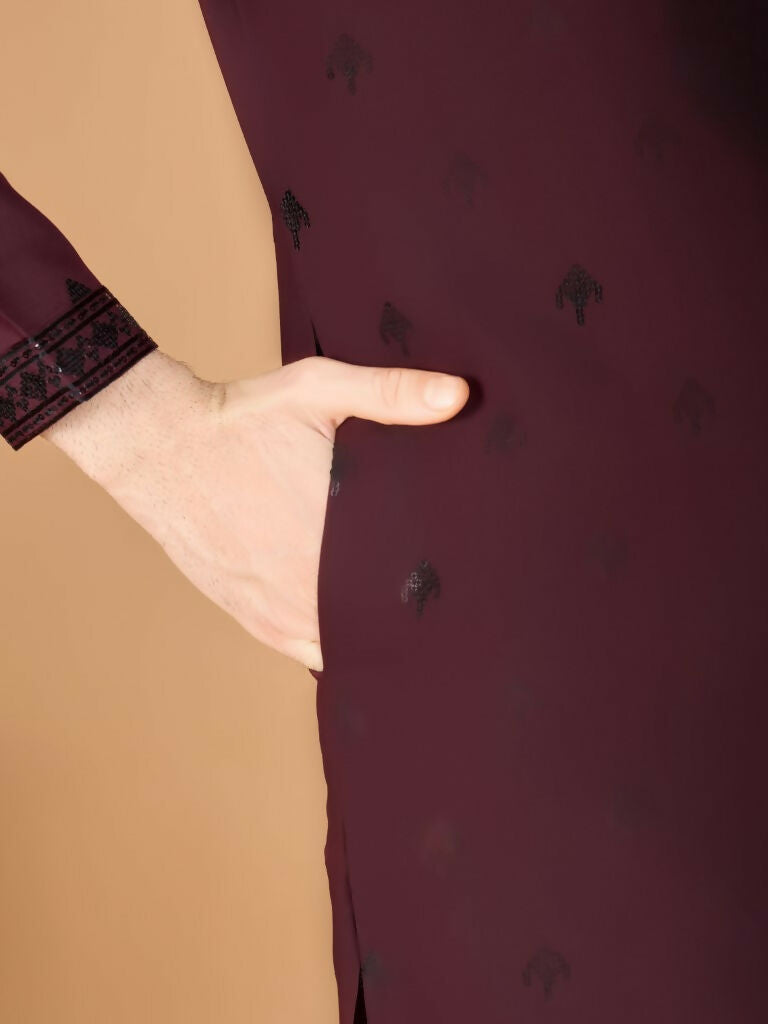Vastranavya Maroon Exclusive Festival Wear Viscose Silk Thread with Sequence Embroidered Work Kurta with Dupatta | Grocsy