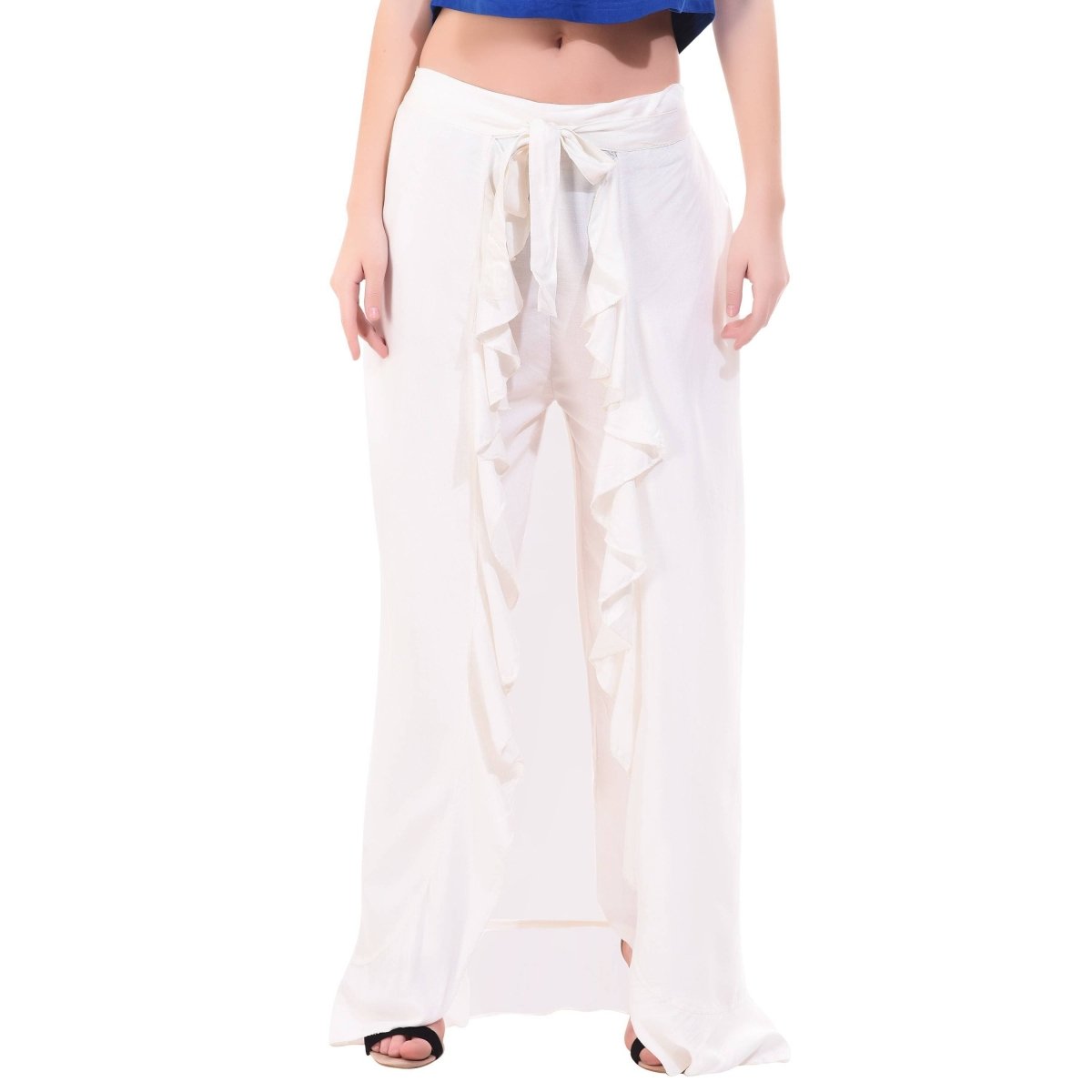 Asmaani White Color Plain Ruffle Palazzo | Grocsy