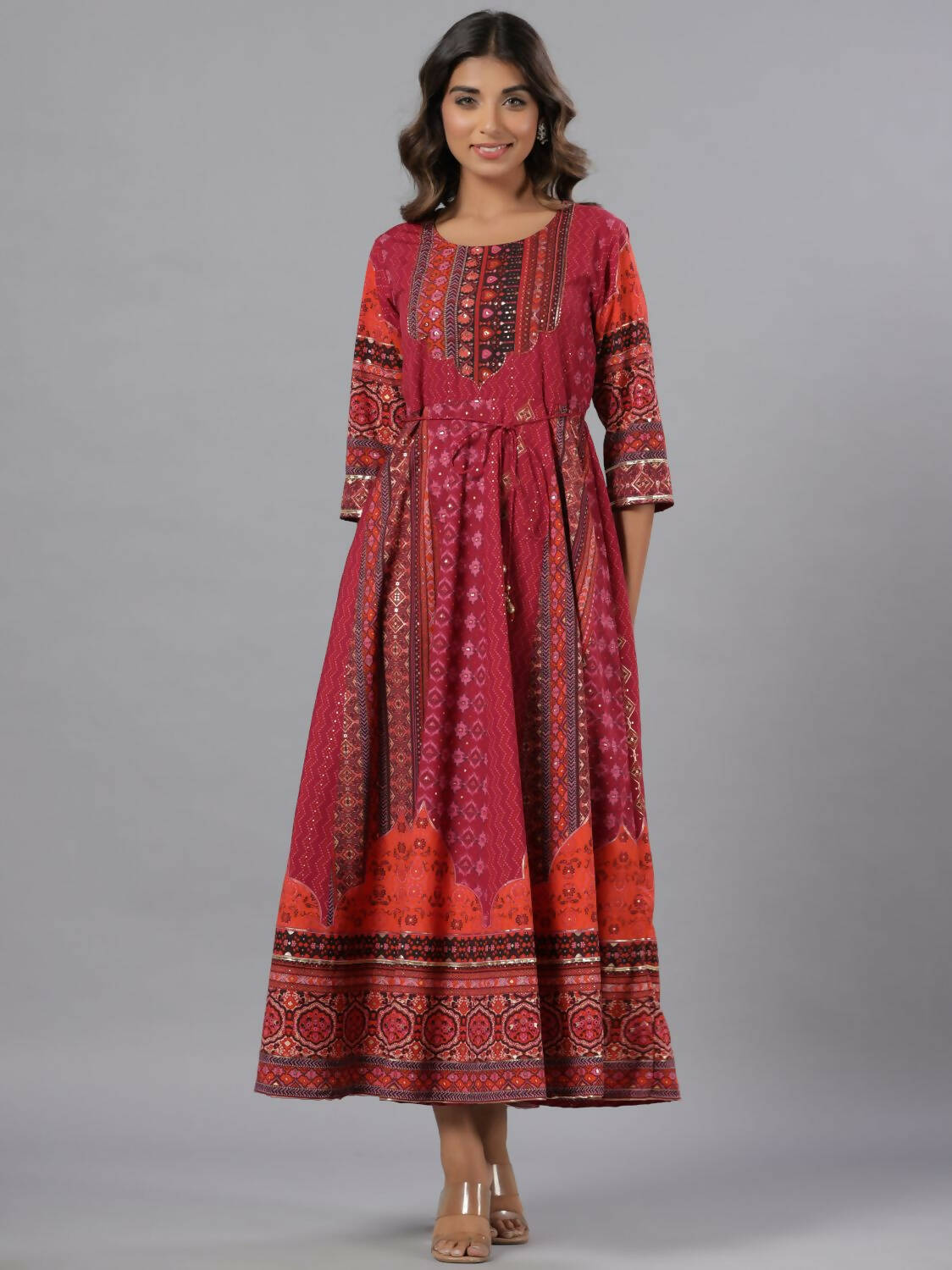 Juniper Women Plum Silk Printed Maxi Dress | Grocsy