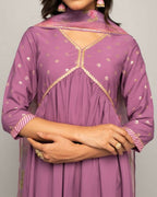 FIORRA Women's Lavender Creap A-Line Kurta Pant With Dupatta | Grocsy
