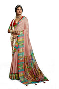 Joban Fashion Tushar Silk Cream And Red Colored With Zari Border And Designer Pallu Saree | Grocsy