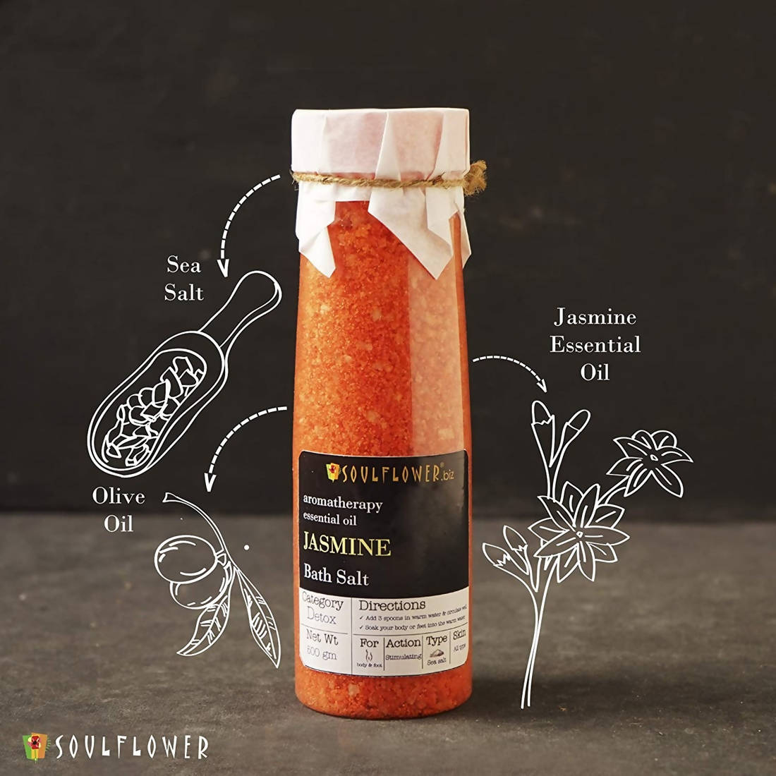 Soulflower Aromatherapy Essential Oil Jasmine Bath Salt | Grocsy