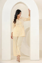 Kaajh Women's Yellow Printed Cotton Co-ord Set | Grocsy