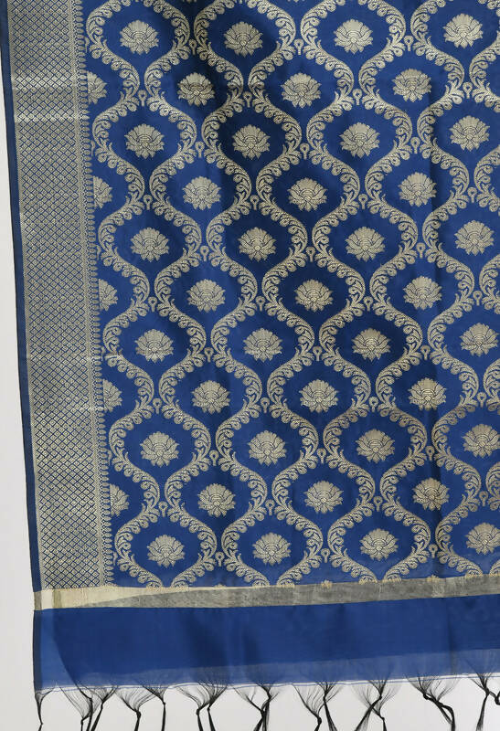 Mominos Fashion Moeza Women's Banarsi Silk All Over Woven Design Navy Blue Dupatta | Grocsy