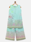 Ahalyaa Aqua Blue Crepe Printed Kids Kurta Palazzo Sets For Girls | Grocsy
