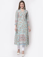 Myshka Blue Color Pure Cotton Printed Kurta | Grocsy