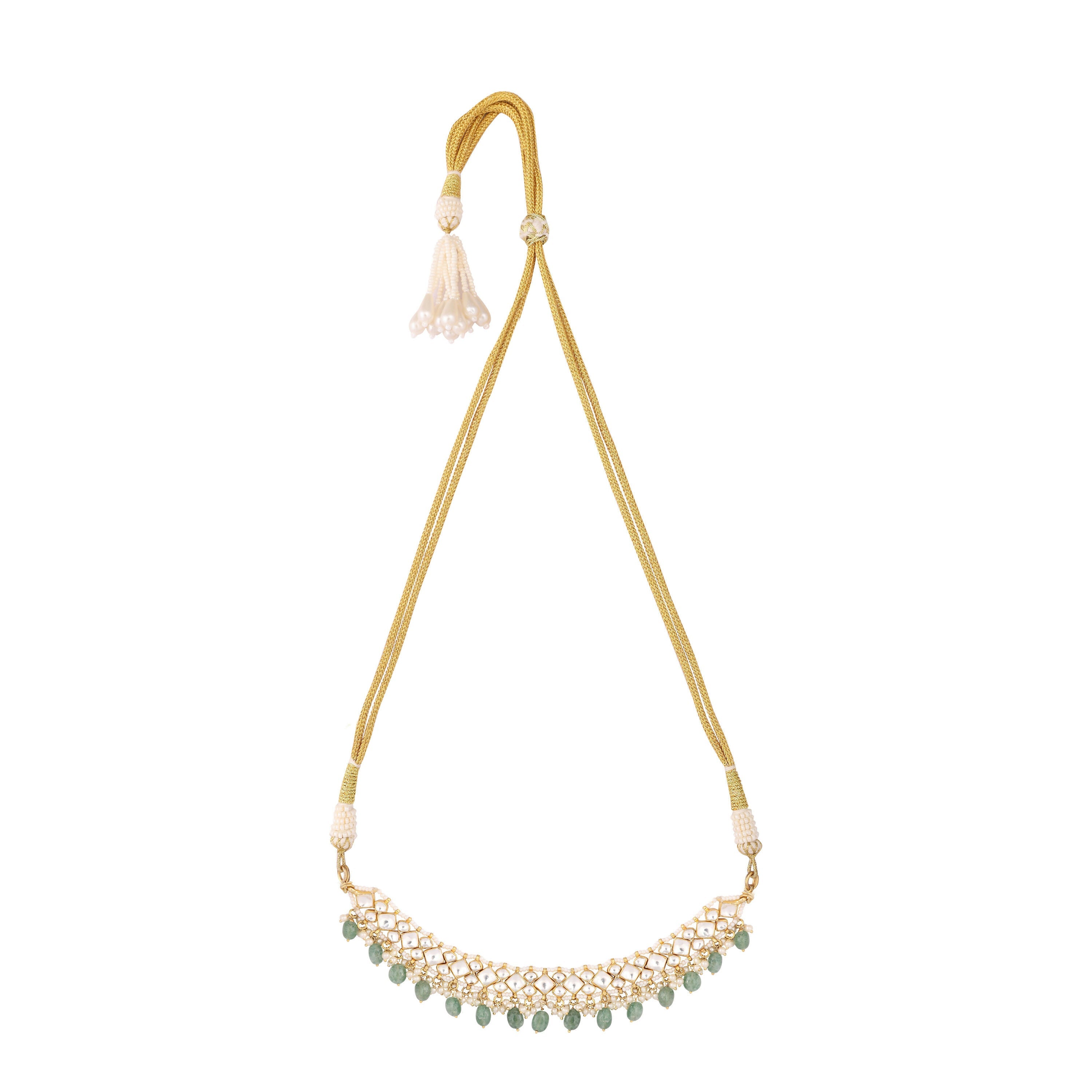 Nuyug 22K Gold Plated Royal Kundan Necklace with Green Stones | Grocsy