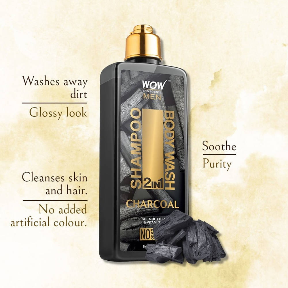 Wow Skin Science Men Charcoal 2 in 1 Body Wash And Shampoo | Grocsy