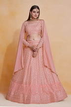Pink Georgette Thread Sequence Embroidery Work Lehenga Choli - Jihu Culture | Grocsy