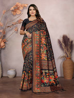 Joban Fashion Black Meena Weaves Pashmina Sarees | Grocsy