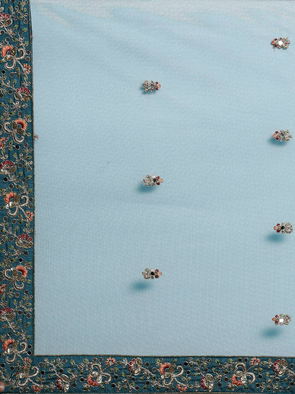 House of Panchhi Teal Net Semi stitched Mirror and Coding Work Lehenga Choli | Grocsy