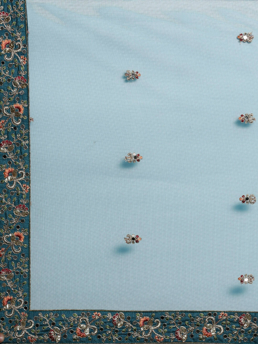 House of Panchhi Teal Net Semi stitched Mirror and Coding Work Lehenga Choli | Grocsy