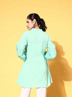 Ahalyaa Women Mint Green Pure Cotton Silver Print Tunic | Grocsy