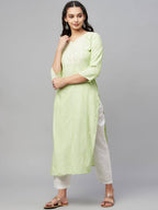 Myshka Green Embroidered 3/4 Sleeve V Neck Kurta Pant Dupatta Set | Grocsy