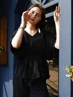 Black Crush Plain Top with Matching Bottom - Eesha | Grocsy