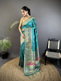 Joban Fashion Turquoise Blue Geometric Pattern Soft Silk Patola Saree | Grocsy
