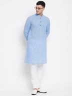 Even Apparels Blue Pure Cotton Men's Kurta With Band Collar | Grocsy