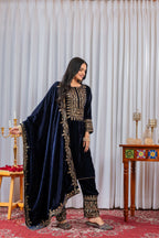 Joban Fashion Navy Blue Velvet Sequence Embroidery Work Kurta Set | Grocsy
