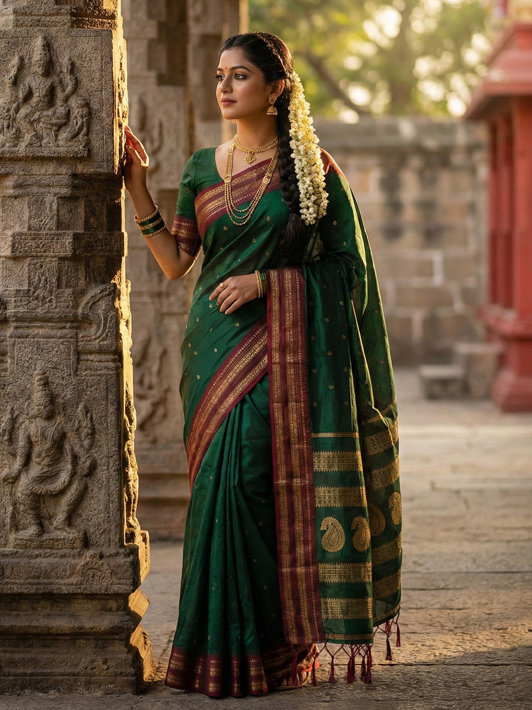 Anaita D Green Silk Woven Saree With Blouse | Grocsy