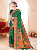 Anaita D Green Banarasi Saree With Blouse Piece | Grocsy