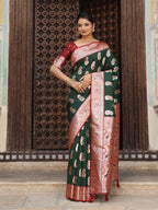 Anaita D Green Silk Woven Saree With Blouse | Grocsy