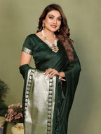 Anaita D Green Zari Weaving Work Satin Silk Saree With Blouse | Grocsy