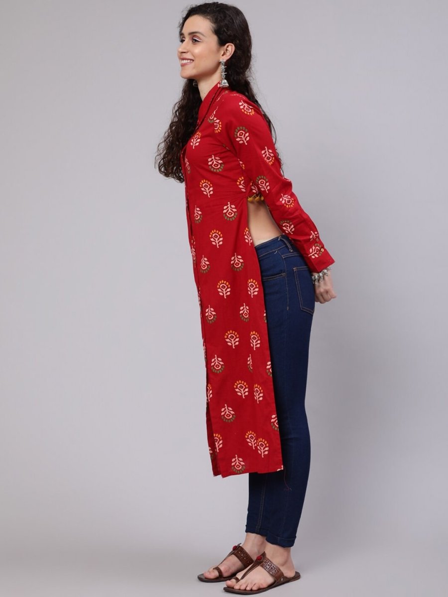 Aks Ethnic Motifs Printed Shirt Collar Kurta | Grocsy