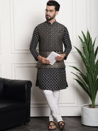 Sojanya Ethnic Motifs Woven Design Embroidered Straight Kurta & Churidar With Nehru Jacket | Grocsy