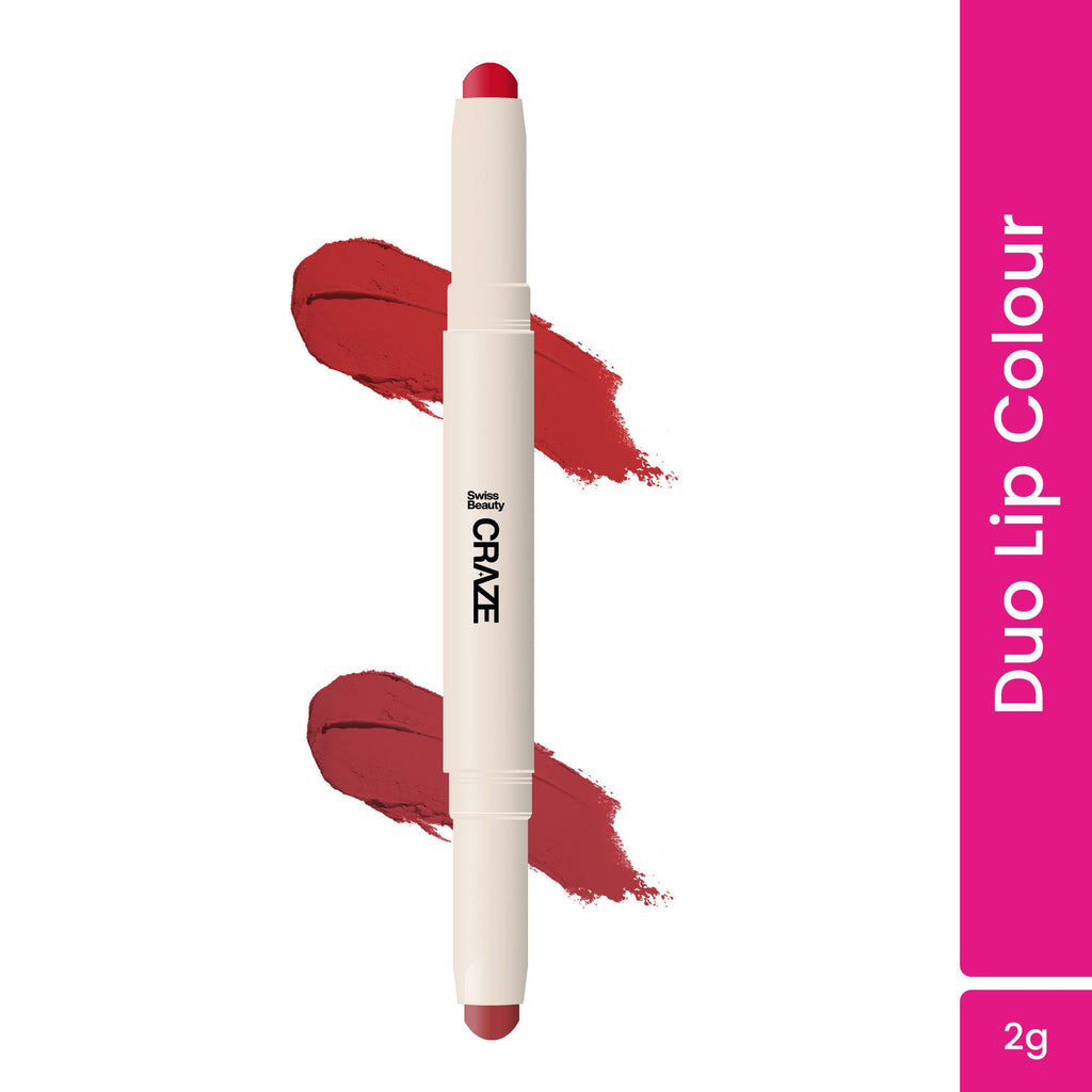 Swiss Beauty CRAZE Duo 2 In 1 Satin Matte Finish Lipstick Non-Transfer Lip Colour - 01 Party Ready | Grocsy