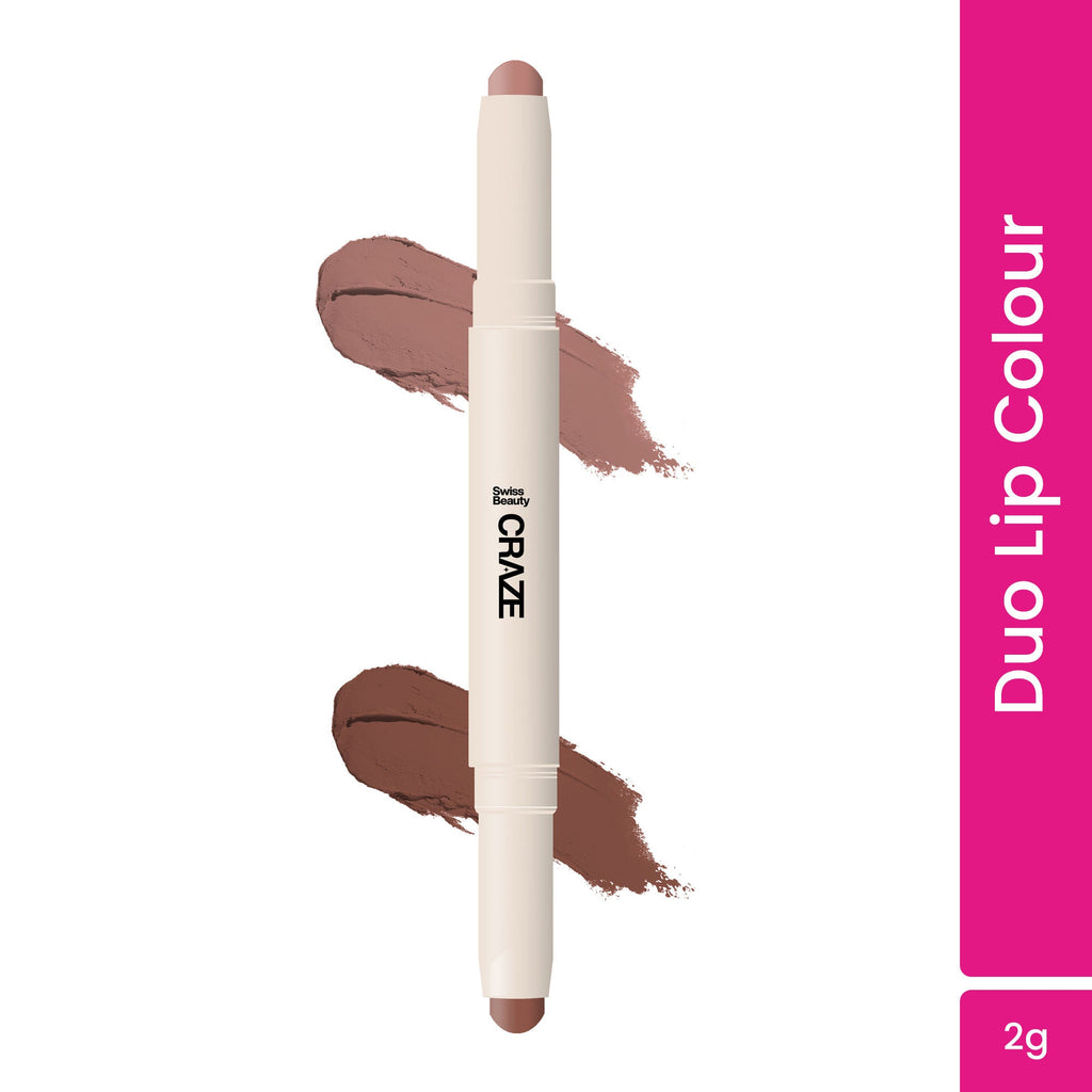 Swiss Beauty CRAZE Duo 2 In 1 Satin Matte Finish Lipstick Non-Transfer Lip Colour - 03 Choco Spice | Grocsy
