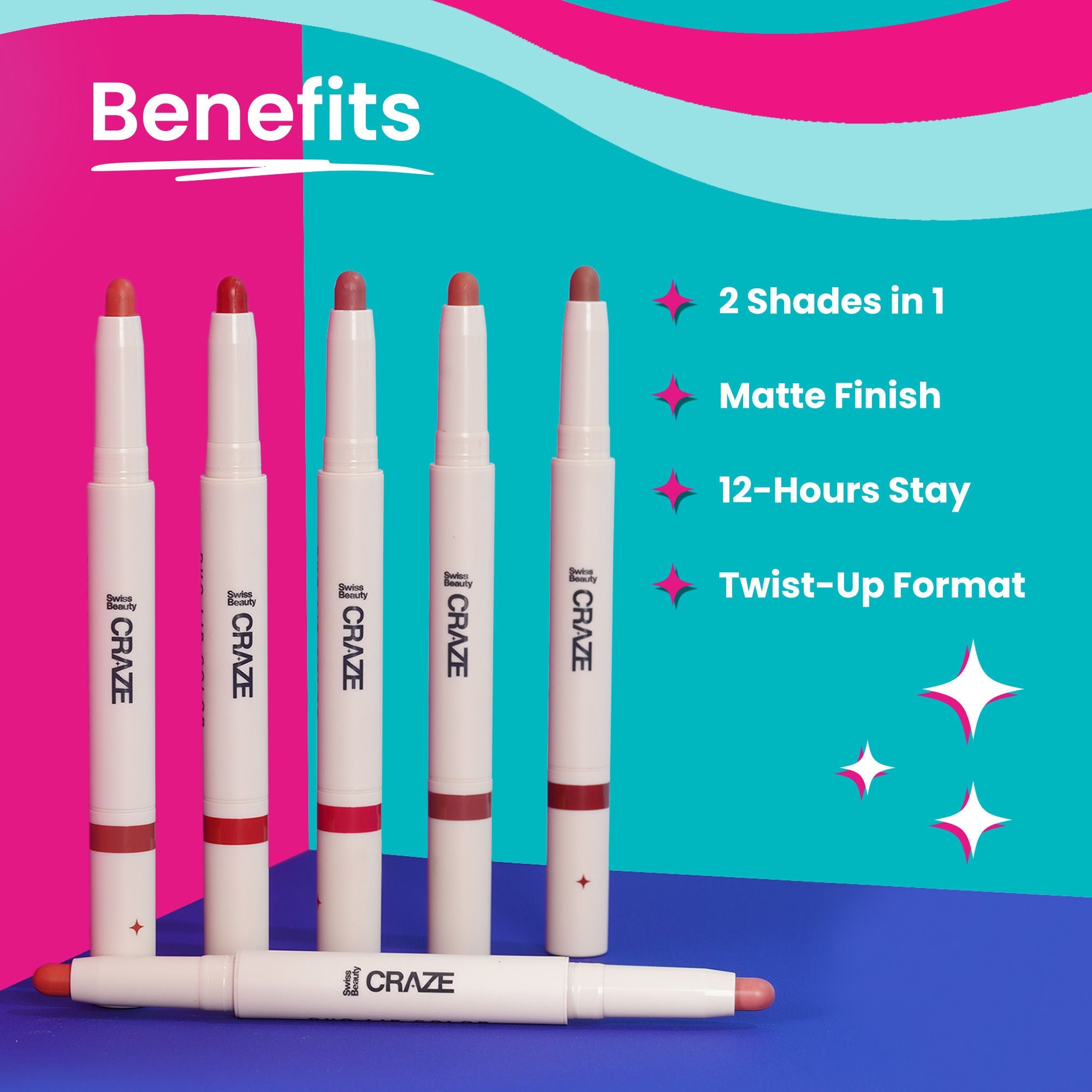Swiss Beauty CRAZE Duo 2 In 1 Satin Matte Finish Lipstick Non-Transfer Lip Colour - 03 Choco Spice | Grocsy