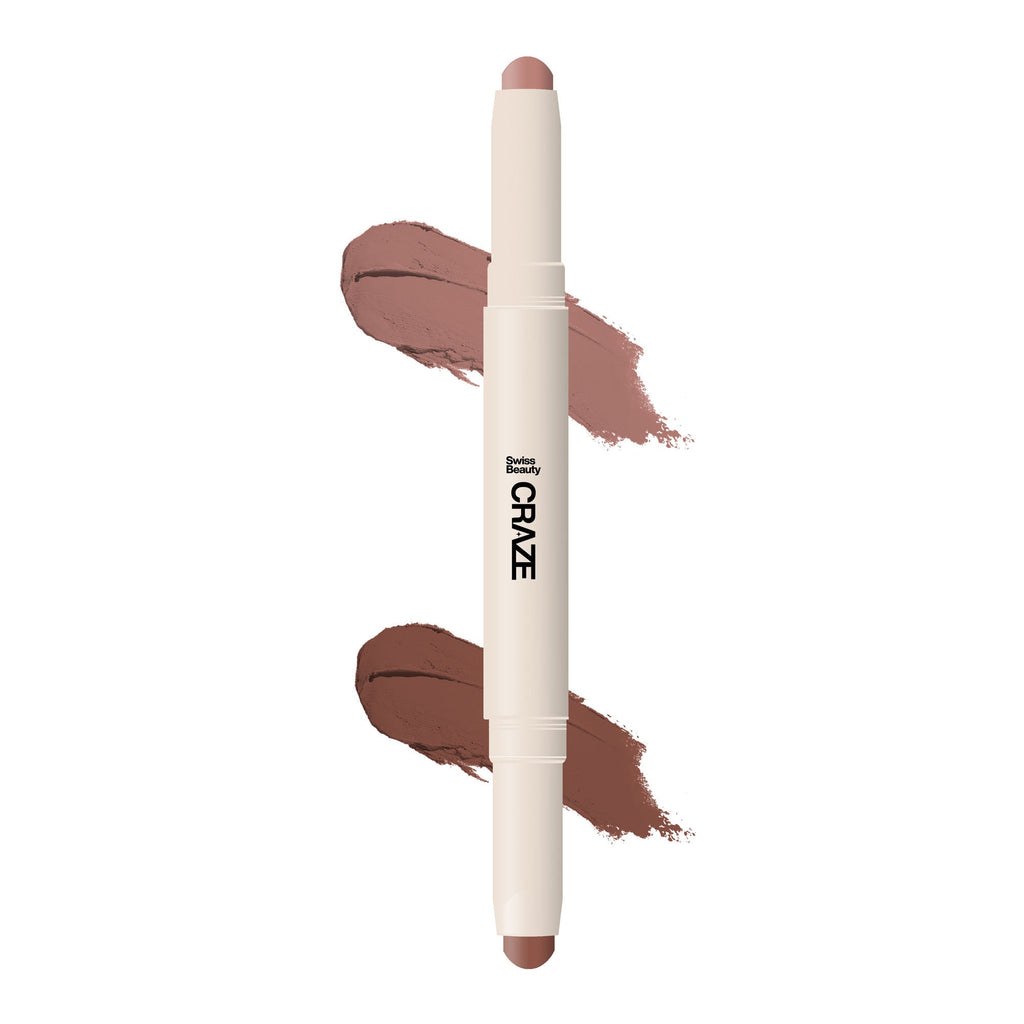 Swiss Beauty CRAZE Duo 2 In 1 Satin Matte Finish Lipstick Non-Transfer Lip Colour - 03 Choco Spice | Grocsy