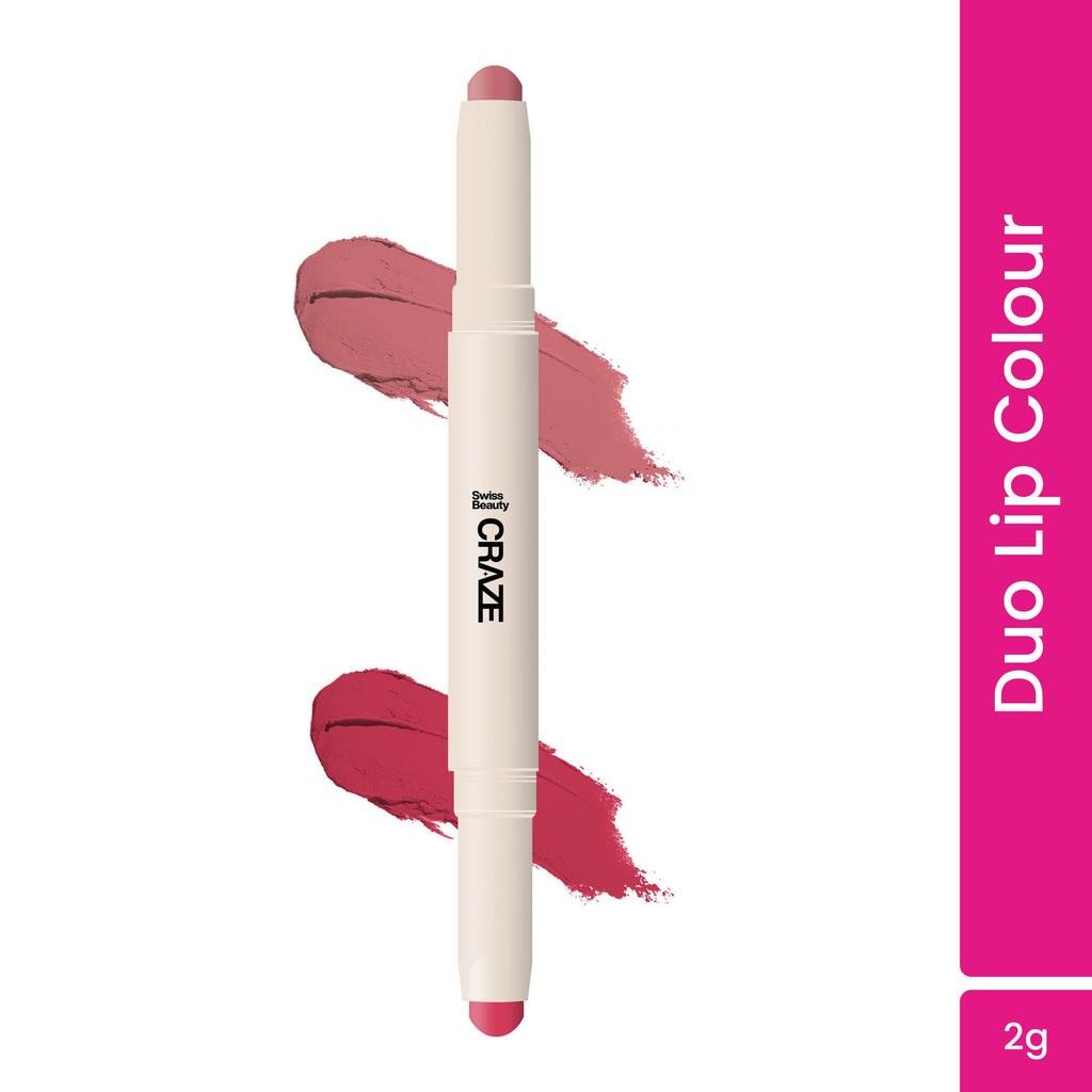 Swiss Beauty CRAZE Duo 2 In 1 Satin Matte Finish Lipstick Non-Transfer Lip Colour - 04 Terrafic Pink | Grocsy