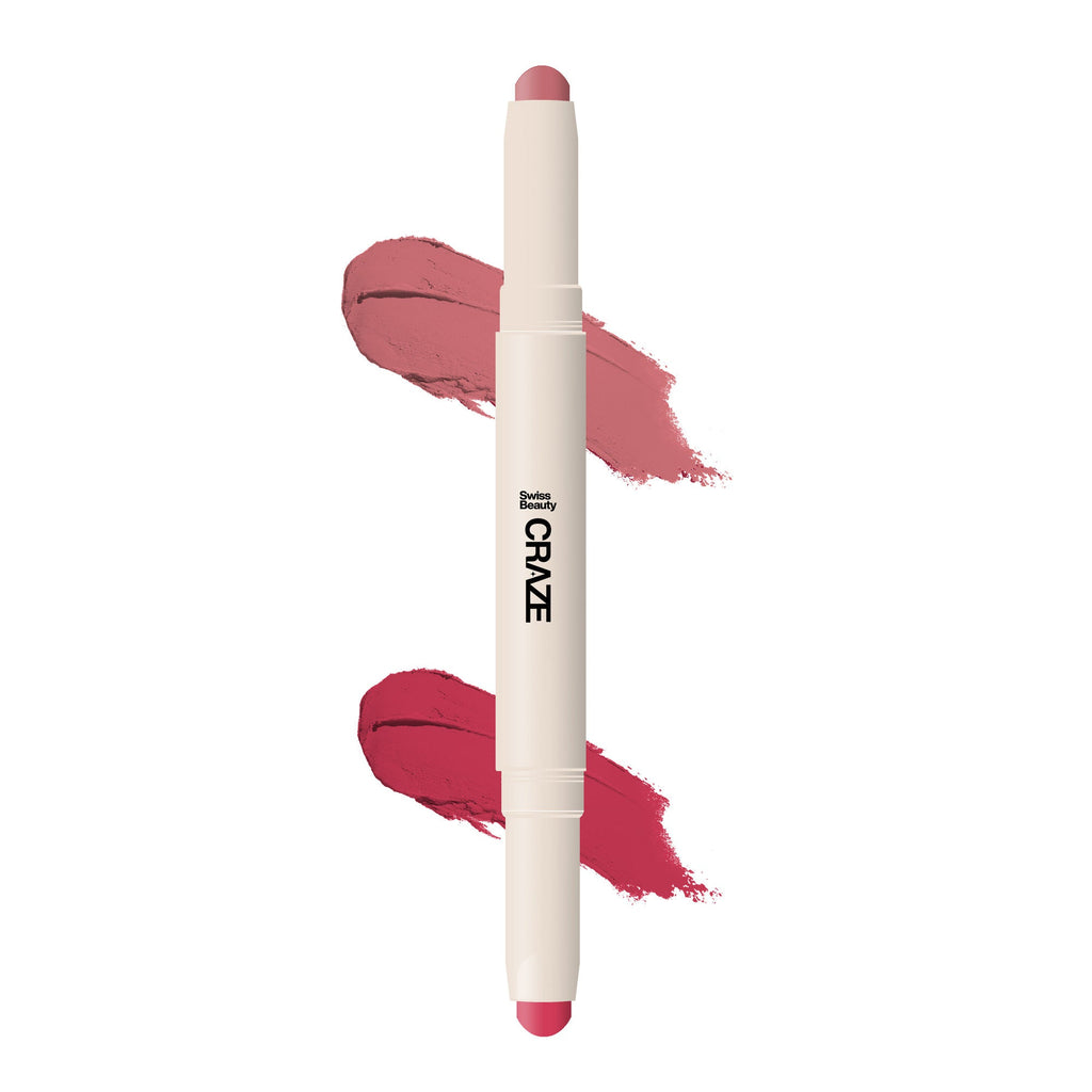 Swiss Beauty CRAZE Duo 2 In 1 Satin Matte Finish Lipstick Non-Transfer Lip Colour - 04 Terrafic Pink | Grocsy