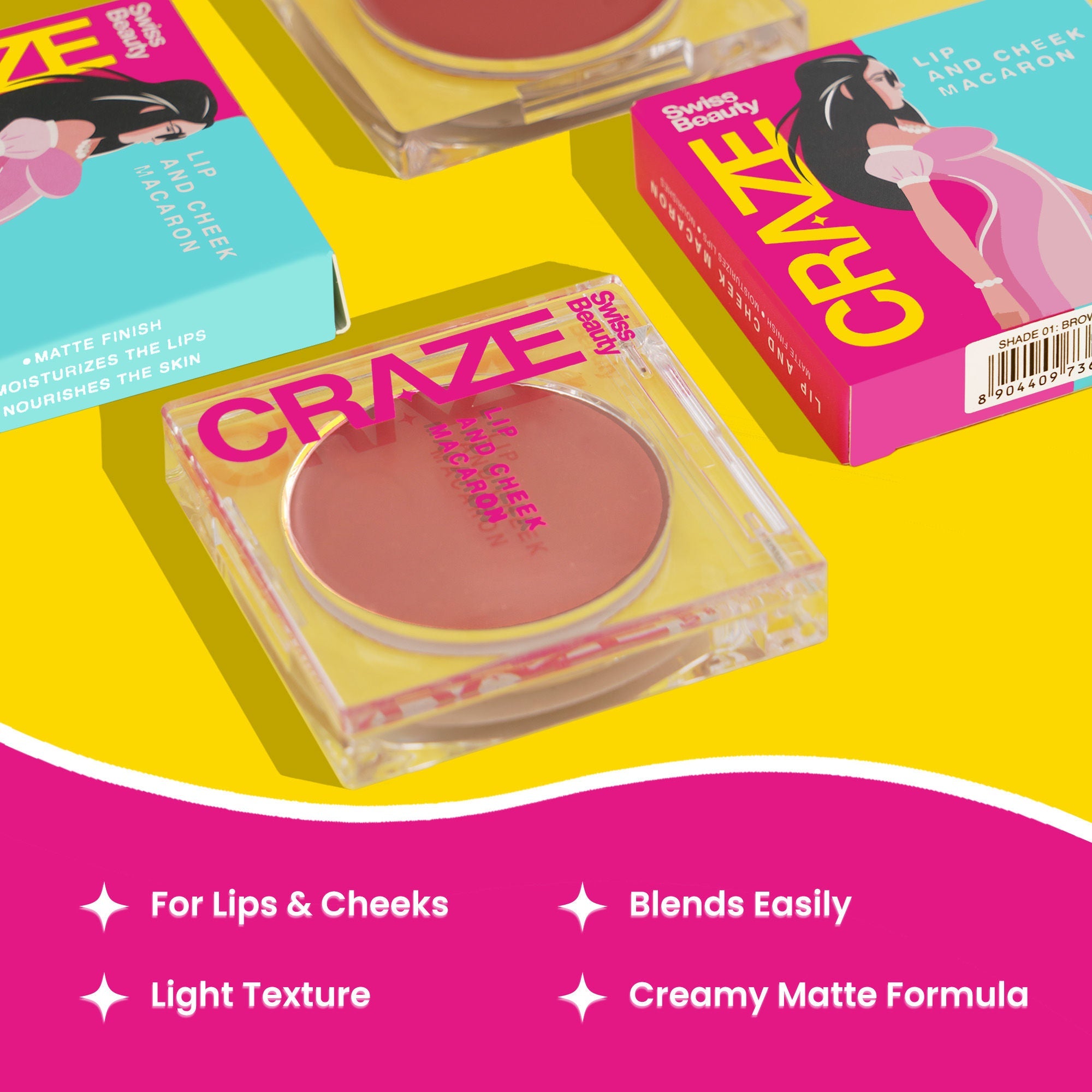 Swiss Beauty CRAZE Lip & Cheek Macaron With Vitamin E And Olive Oil - 02 Macron | Grocsy