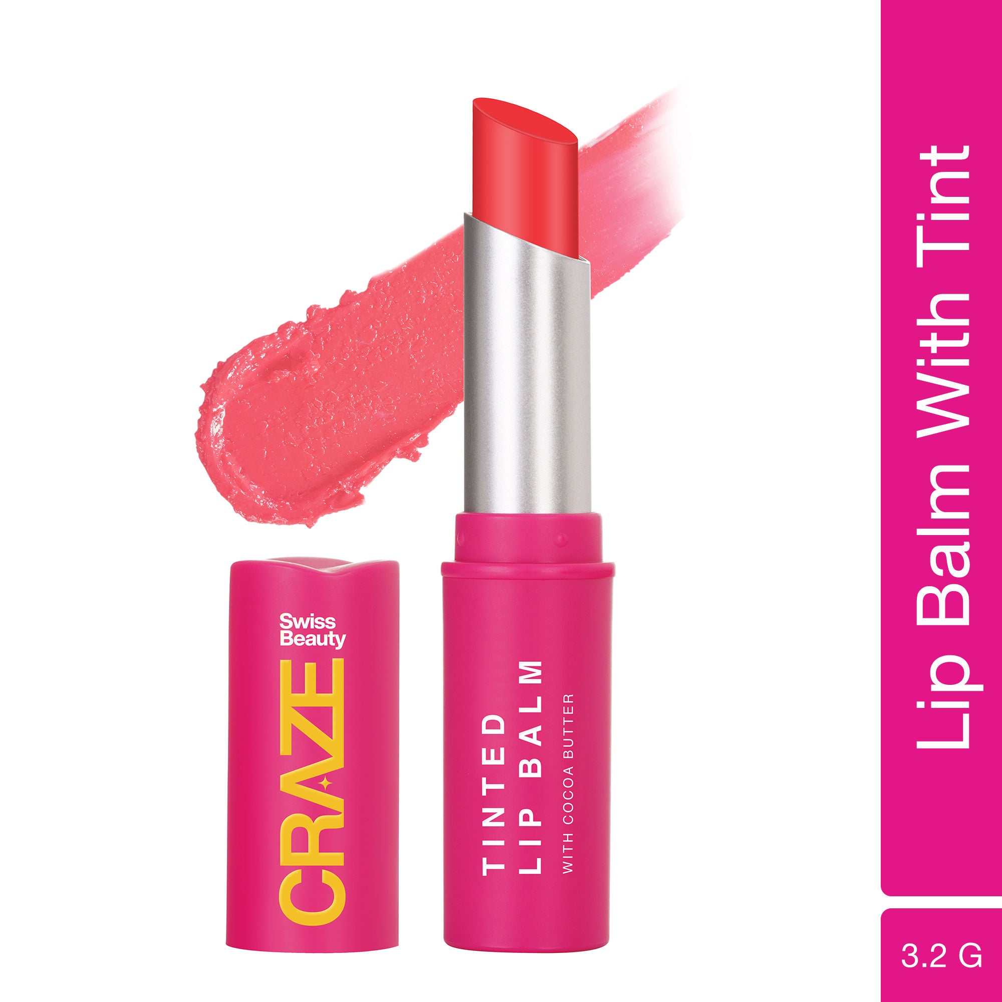 Swiss Beauty CRAZE Tinted Weightless Sheer Coverage Lip Balm With Cocoa Butter - 04 Coral Pink | Grocsy