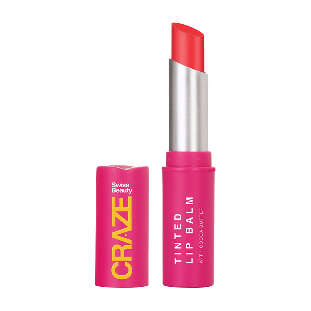 Swiss Beauty CRAZE Tinted Weightless Sheer Coverage Lip Balm With Cocoa Butter - 04 Coral Pink | Grocsy