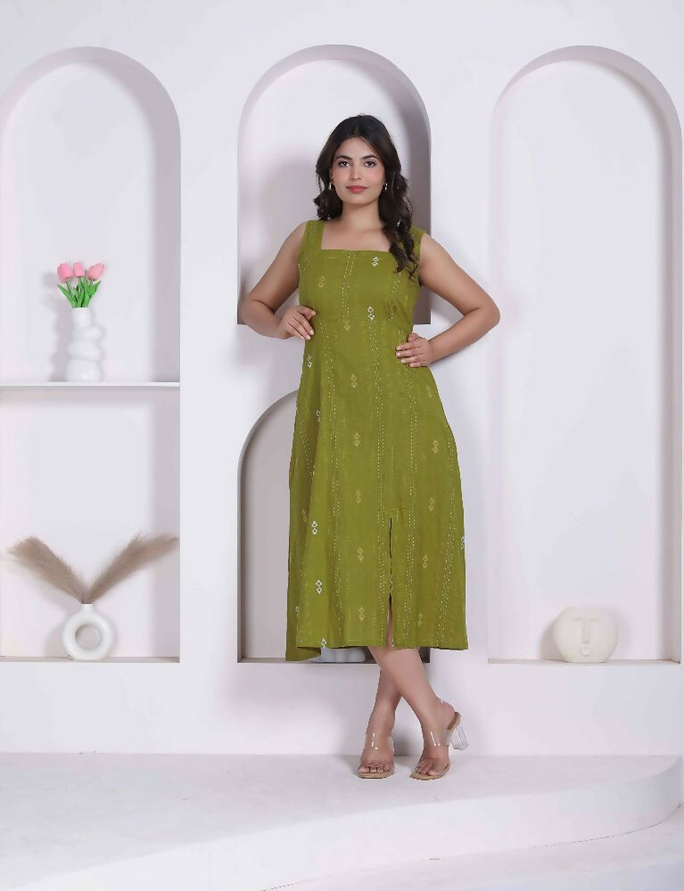 Miravan Womens Abstract Printed Green ALine Maxi Dress | Grocsy