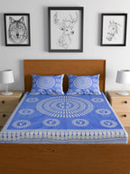 Urban Magic Blue Ethnic Motifs Printed Cotton 104 TC Queen Bedsheet With 2 Pillow Covers | Grocsy