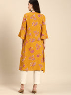All About You Women Mustard Yellow Ethnic Motifs Printed Flared Sleeves Kurta | Grocsy