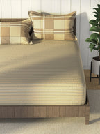 Nautica Brown & Brown Striped Cotton 160 TC King Bedsheet With 2 Pillow Covers | Grocsy