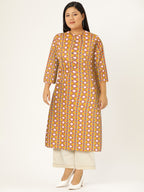 HERE&NOW Women Mustard Yellow & Cream Pure Cotton Geometric Printed Kurta | Grocsy