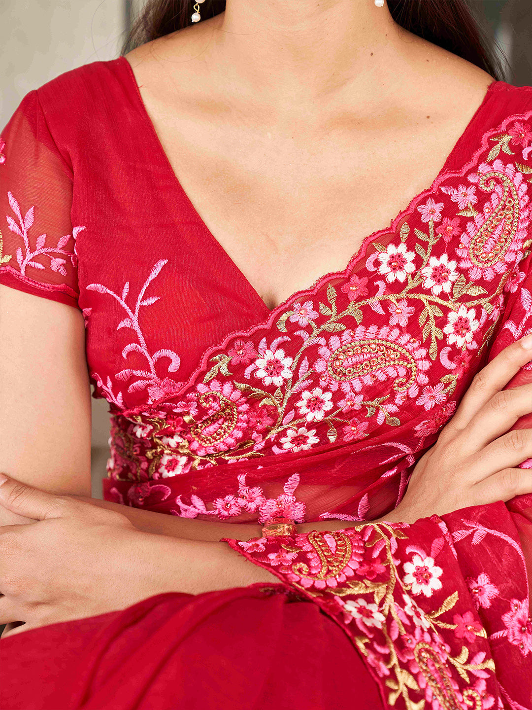 Tikhi Imli Floral Embroidered Chiffon Heavy Work Saree | Grocsy