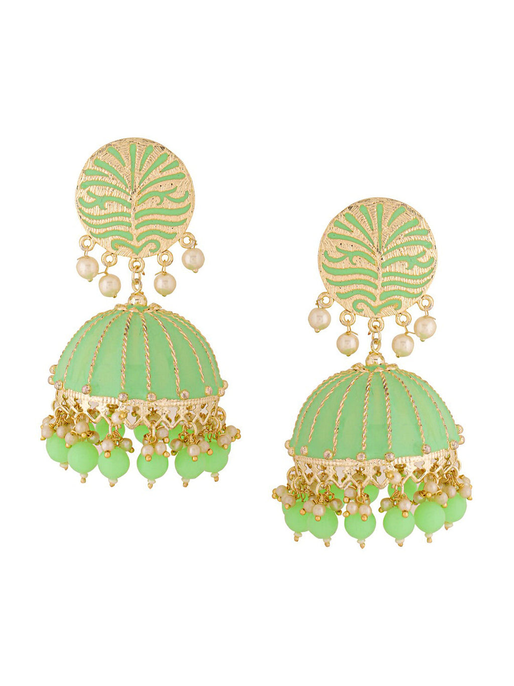 Yellow Chimes Women Green Meenakari Jhumkas Earrings | Grocsy