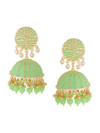 Yellow Chimes Women Green Meenakari Jhumkas Earrings | Grocsy