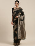 Saree Mall Black Floral Linen Blend Banarasi Saree | Grocsy