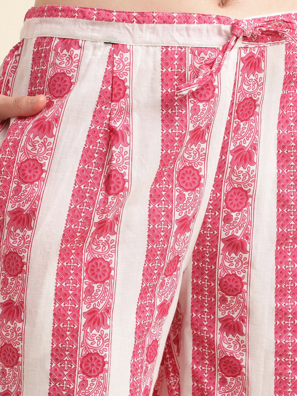 Sangria Pink & White Floral Printed Pure Cotton Straight Kurta With Trouser & Dupatta | Grocsy