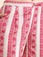 Sangria Pink & White Floral Printed Pure Cotton Straight Kurta With Trouser & Dupatta | Grocsy