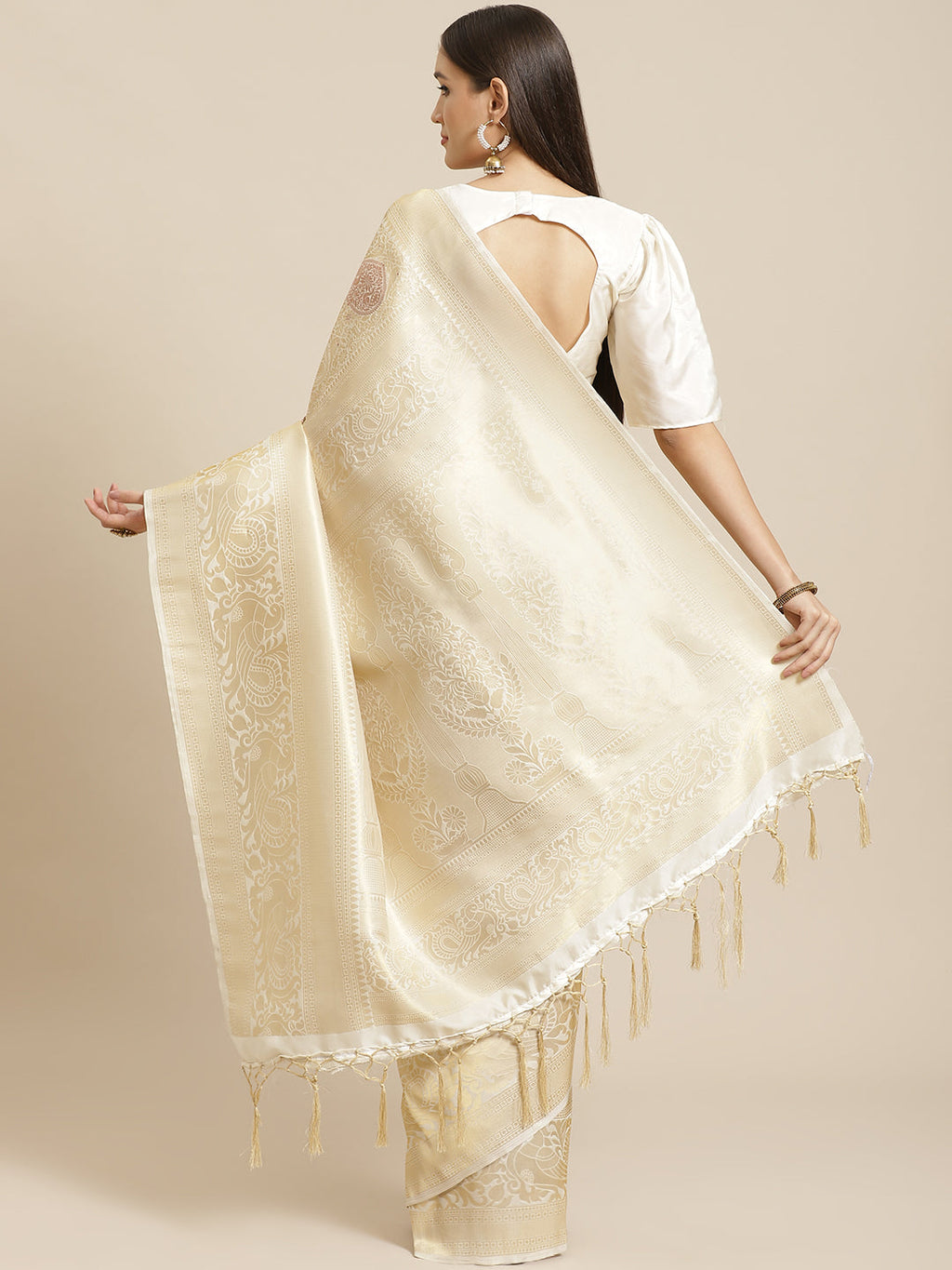 Saree Mall Off-White & Golden Woven Design Banarasi Saree | Grocsy
