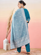 Sztori V-Neck Straight Kurta With Trouser & Dupatta | Grocsy